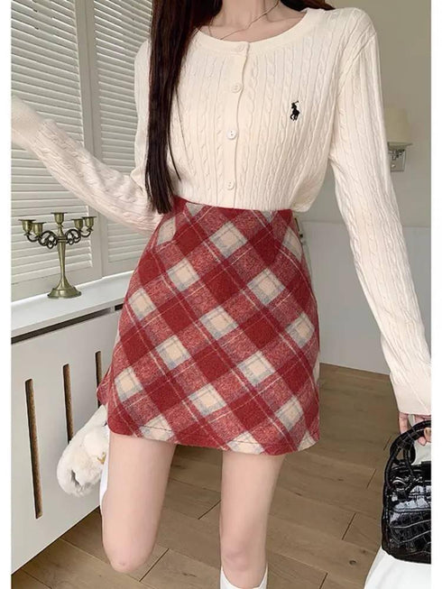 A-Line Woolen Preppy Skirts